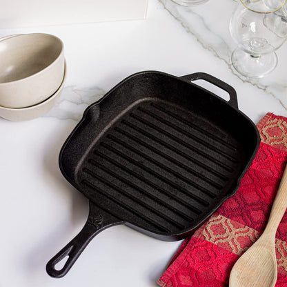 Backcountry Iron 12 Inch Square Grill Pan Large Pre-Seasoned Cast Iron