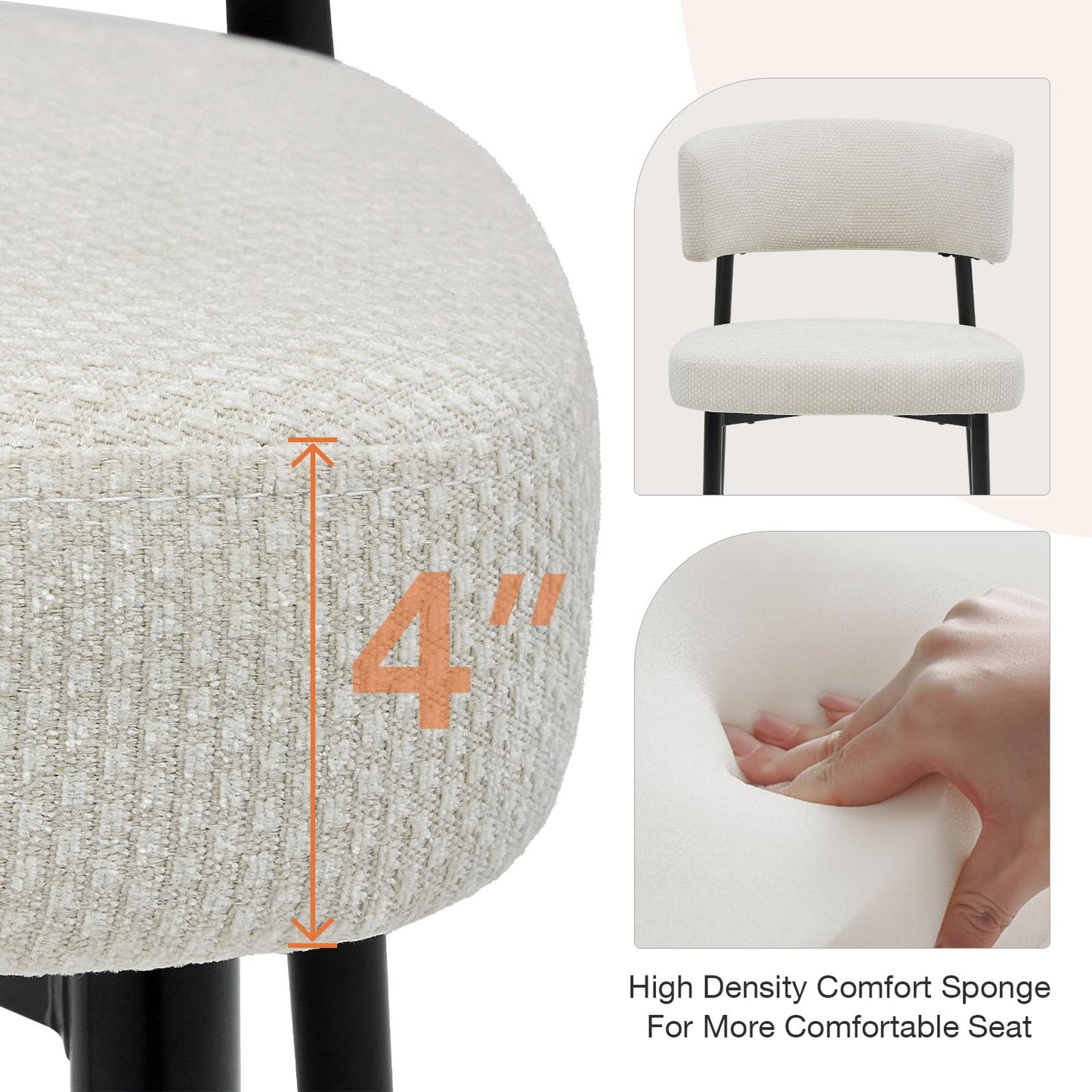 Sweetcrispy Dining Chairs Set of 4, Boucle Fabric Modern Mid Century Round Kitchen Chairs with Curved Backrest & Metal Legs for Vanity, Living Room - Modern Beige