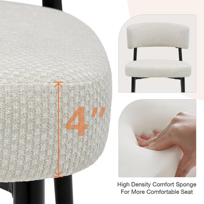 Sweetcrispy Dining Chairs Set of 4, Boucle Fabric Modern Mid Century Round Kitchen Chairs with Curved Backrest & Metal Legs for Vanity, Living Room - Modern Beige