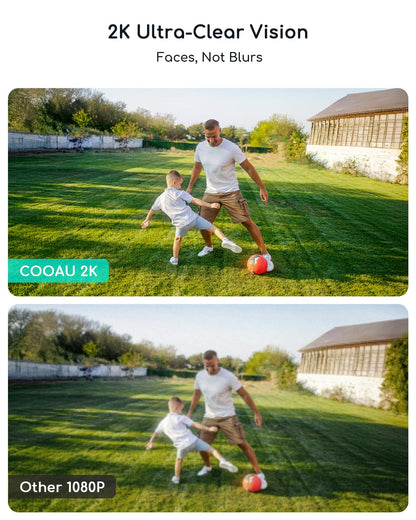 COOAU Cameras for Home Security, 2K 360° Solar Security Cameras Wireless Outdoor, Low-Light Rechargeable, Easy to Install, Surveillance Cam with AI Smart Detection,Color Night Vision,Two-way Audio