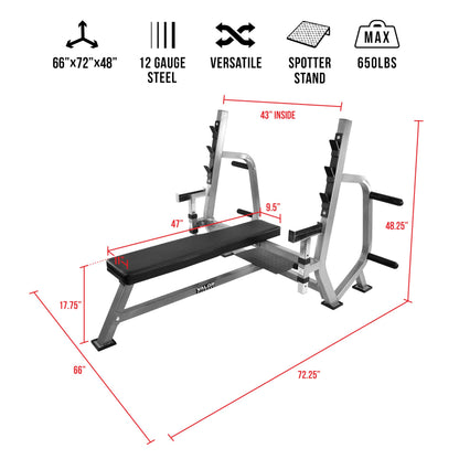 Valor Fitness Olympic Weight Bench Press Station - Spotter Arms - Adjustable Safety Catch- Max 500 lbs - Plate Storage Pegs - Home Gym Equipment