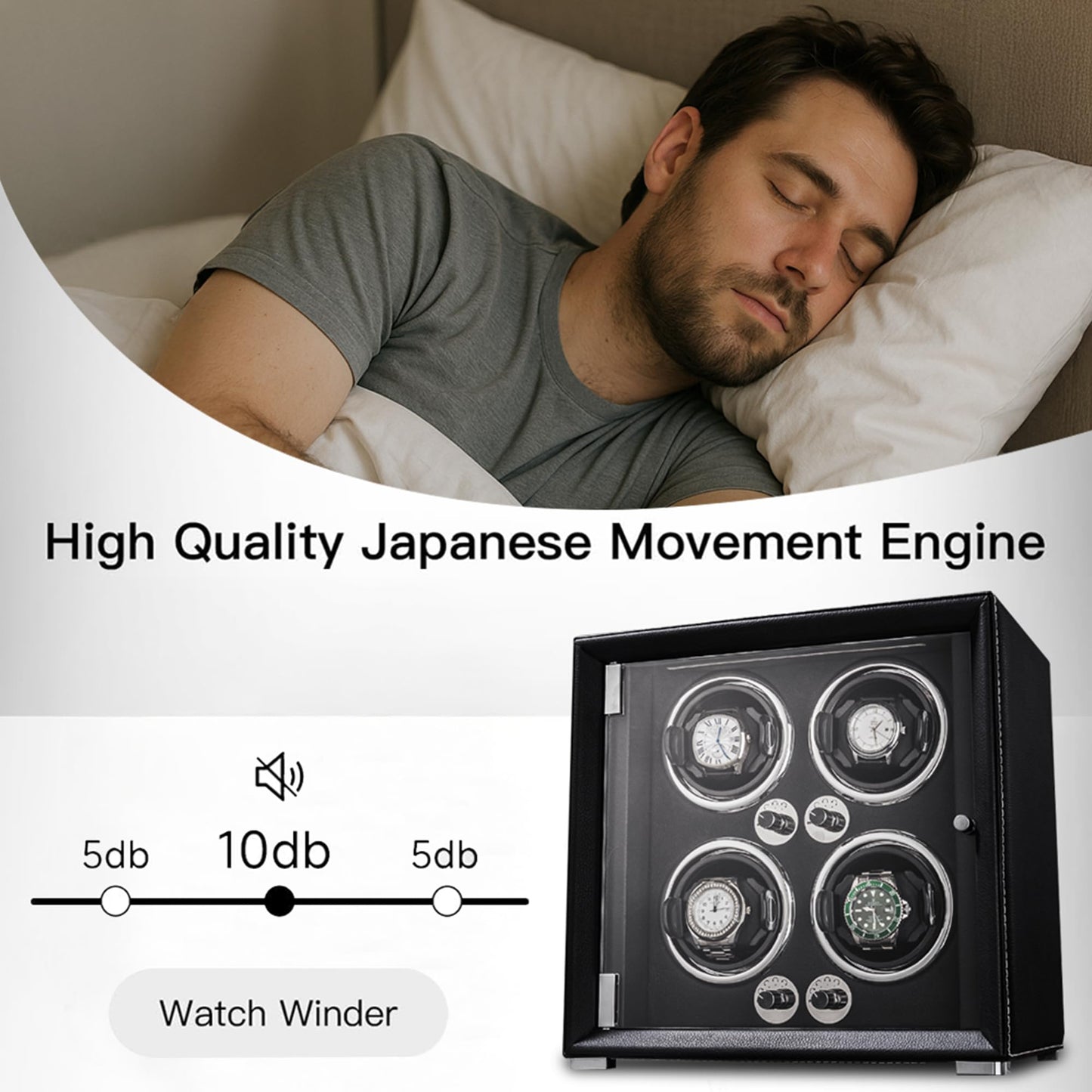 KOHUDIS Watch Winder for 2/4/6/9 Automatic Watches, high-end Leather Making, Super Quiet Mabuchi Motor, Two Power Modes, Built-in led Lights (Gray, 6 Slots)