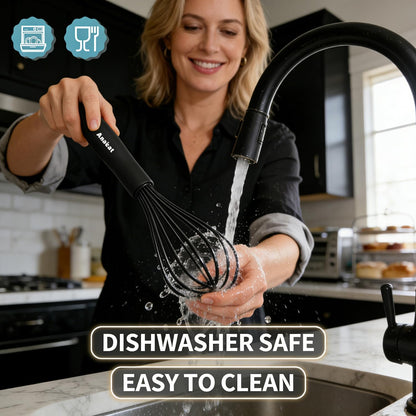 Anaeat Silicone Balloon Whisk, Perfect for Non-Stick Cookware, Milk and Egg Beater Blender, Heat Resistant Kitchen Whisks for Whisking, Cooking, Baking, Beating, Frothing & Stirring (Black)