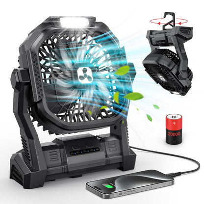 ONLYNEW Portable Fan Rechargeable, 20000mAh Cordless Battery Powered Fan with LED Lantern, USB C Battery Operated for Travel Bedroom Home Camping Tent Office Beach Desk Fishing Table (Black)