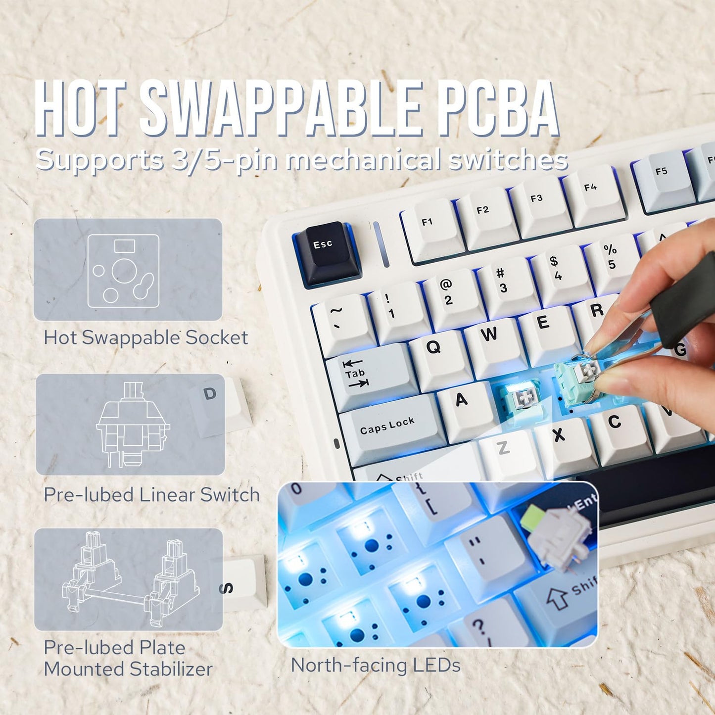 EPOMAKER x Aula F75 Gasket Mechanical Keyboard, 75% Wireless Hot Swappable Gaming Keyboard with Five-Layer Padding&Knob, Bluetooth/2.4GHz/USB-C, RGB (Light Blue, LEOBOG Reaper Switch)