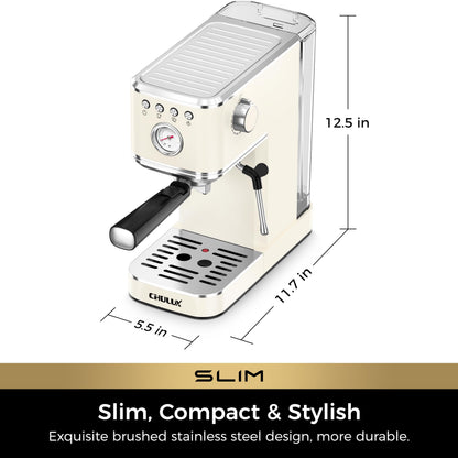 CHULUX Slim Espresso Machine with Milk Frother, 20 Bar Professional Italian Pump Espresso Coffee Machine for Home Cappuccino & Latte Maker, Stainless Steel, Creamy