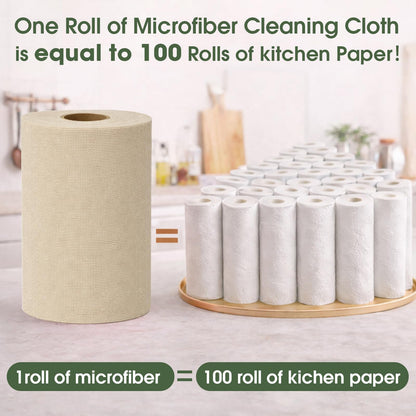 CHAUNCEY HOME Microfiber Cleaning Cloth Roll - 100 Pack Tear Away Microfiber Paper Towels, Reusable, Washable, Scratch-Free, Kitchen Towels for Car, Home, Kitchen, Glass, Dishes(Desert Gold)