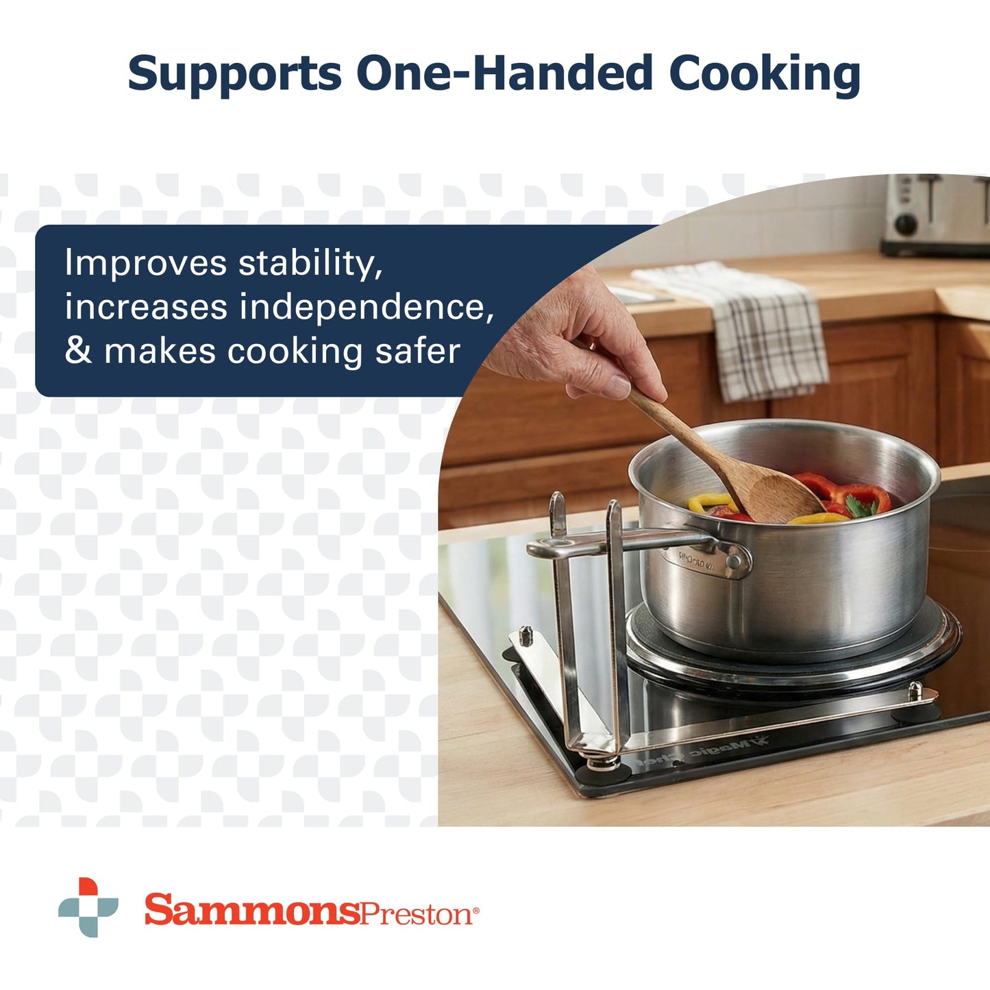 Sammons Preston Folding Pan Holder, Pot Stabilizer for One-Handed Stirring, Secure & Stable Kitchen Aid for Pan & Pot Turn Prevention, Spill Prevention for Stove Top Cooking