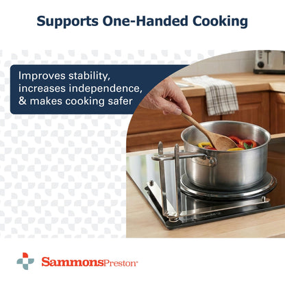 Sammons Preston Folding Pan Holder, Pot Stabilizer for One-Handed Stirring, Secure & Stable Kitchen Aid for Pan & Pot Turn Prevention, Spill Prevention for Stove Top Cooking