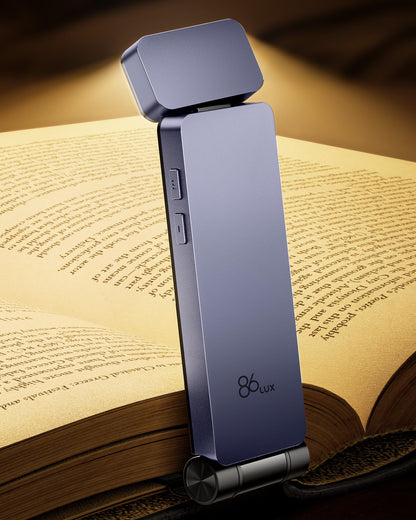 86lux Book Light, Rechargeable Clip-On LED Reading Light for Bed & Night Use - 3 Color Temperatures with Stepless Dimming, Ultralight Bookmark Design for Kids, Book Lovers, Grey