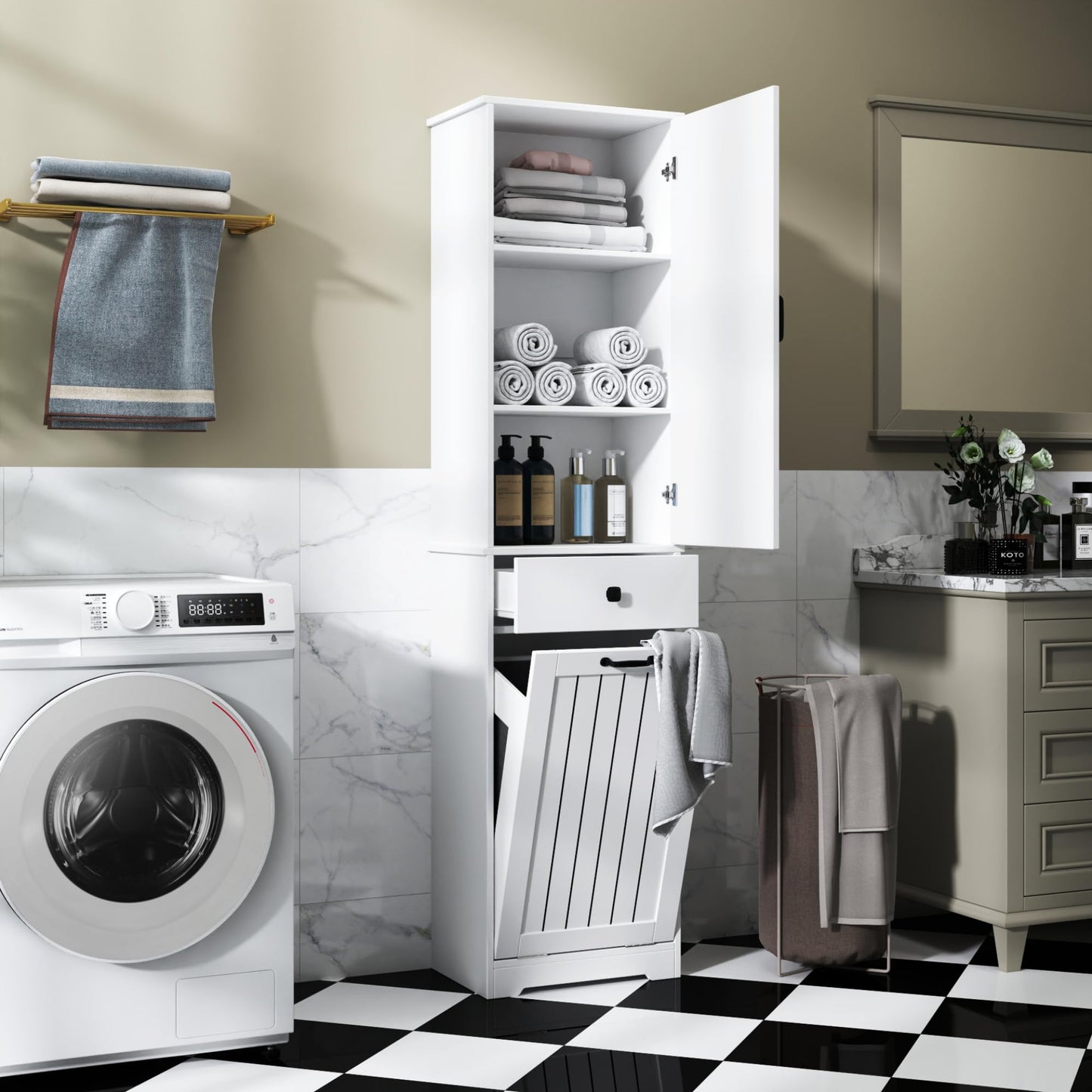 ELEMENT ACE Laundry Cabinet with Storage Shelves and Removable Hamper Baskets