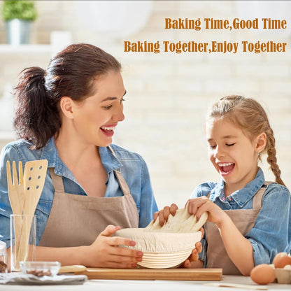 Bread Proofing Basket Set of 2, 8 Inch & 9 Inch Round, Rattan Basket Bowls with Bread Making Tools for Sourdough Baking