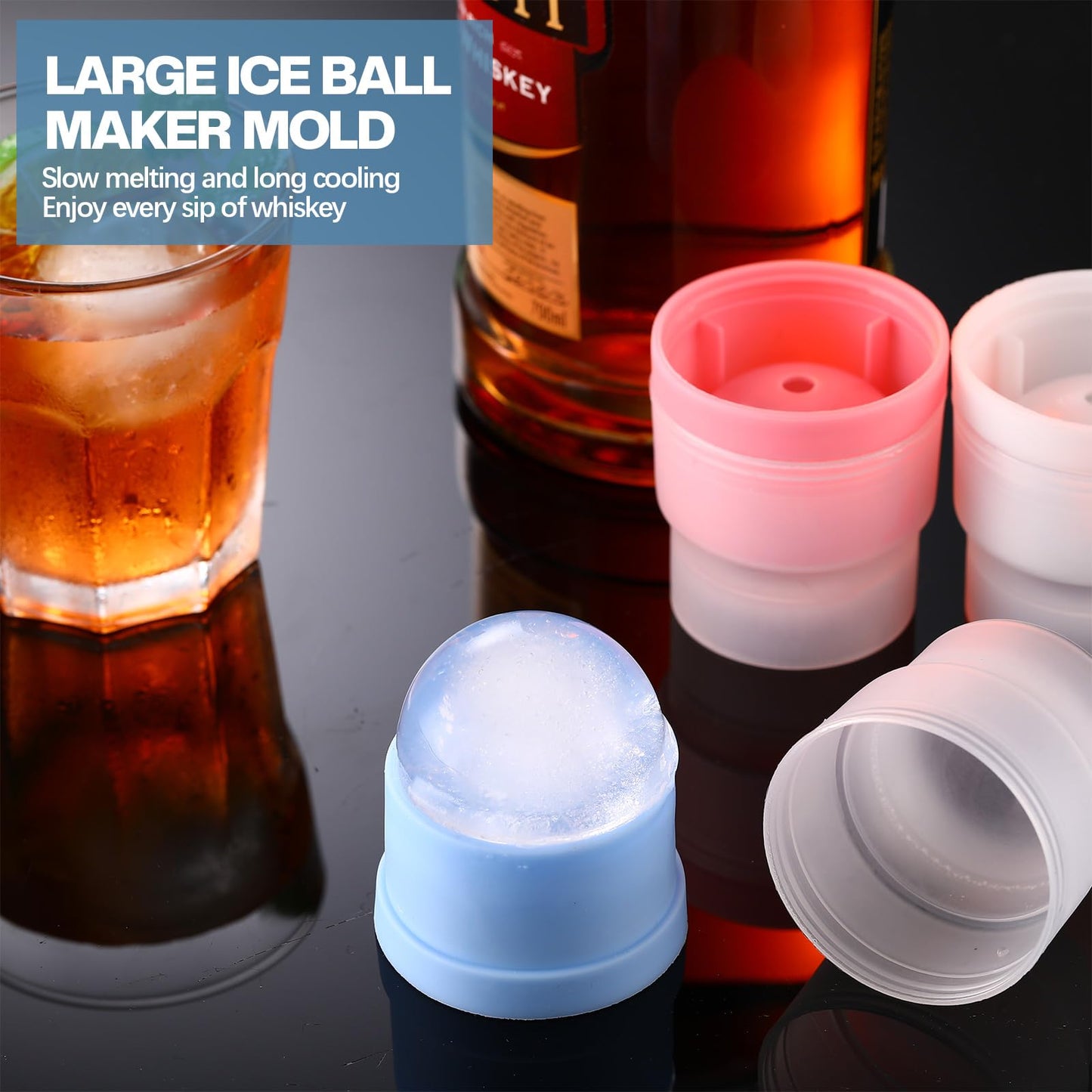 SiliFine 12 Pcs Silicone Sphere Ice Ball Mold Maker, Stackable Easy Release Circle Round Ice Cube Mold with Lids for Whiskey, Cocktails, Bourbon, and Drinks(Blue, Pink, White)