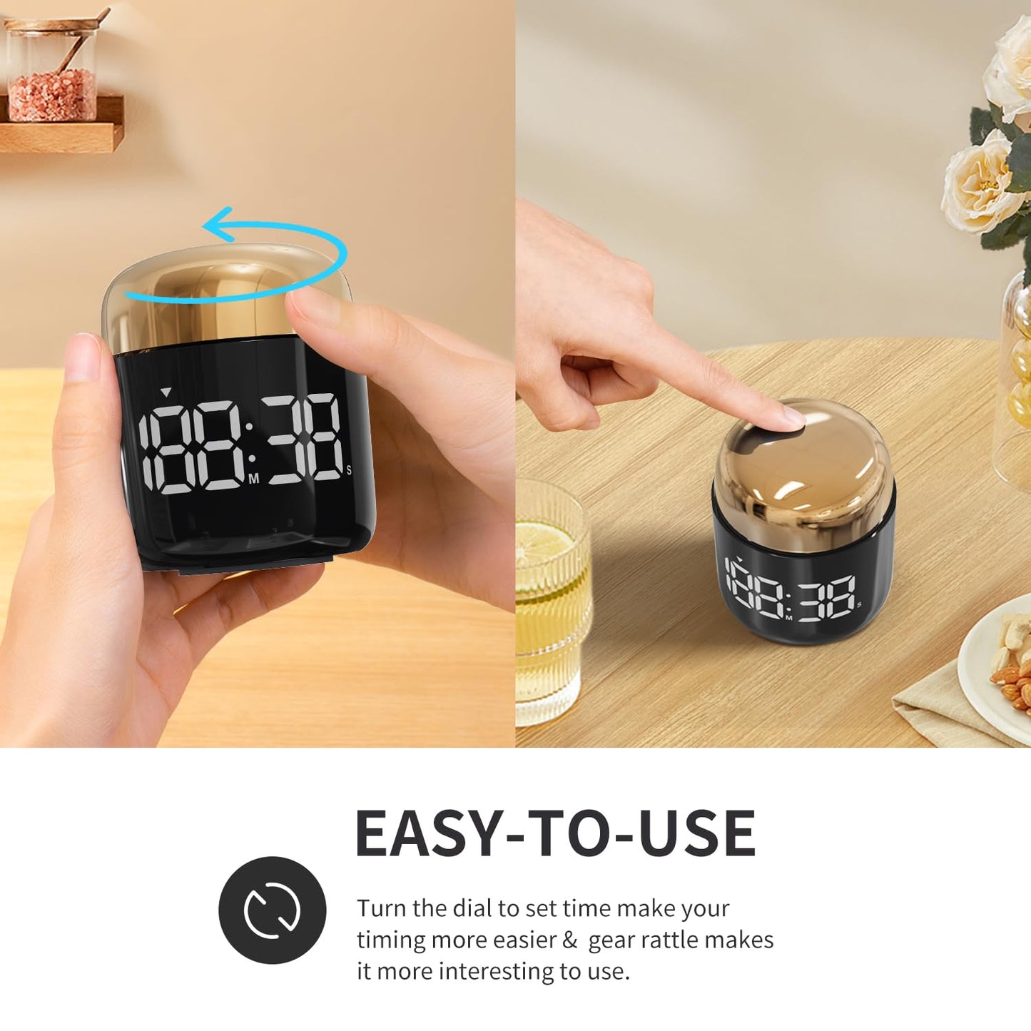 MeesMeek Digital Kitchen Timer,Countdown Countup Timer with Large LED Display Volume Adjustment,Timer for Cooking, Classroom Time for Kids and Teachers. (Gold)