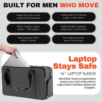The FTL Lite Mens Gym to Office Bag - 17L Briefcase Gym Bag Hybrid with Shoe Compartment & 16" Laptop Sleeve - Executive Daily Carry & Overnight Duffel for Athletic Business Pros - Gray