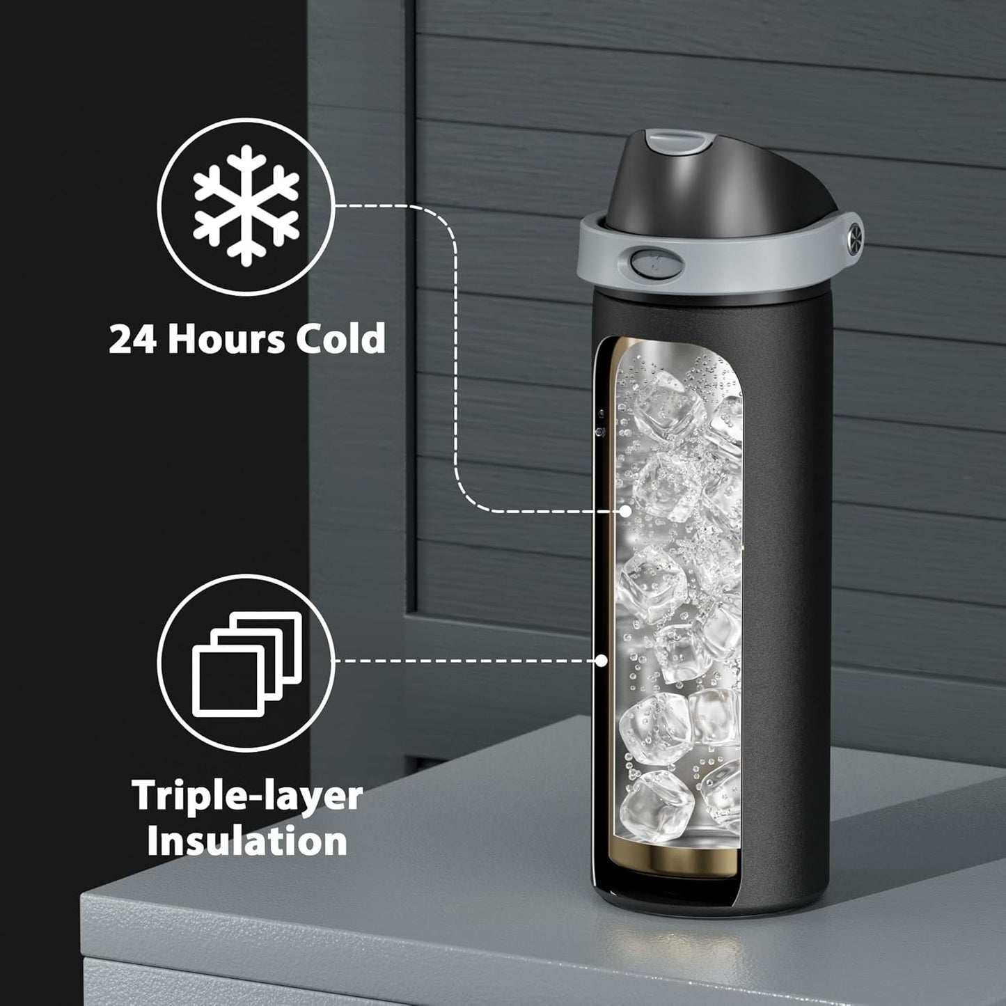 24 oz 2-in-1 24 Insulated Water Bottle for Sports: Meoky Stainless Steel Water Bottle with Straw and Spout Lid - Leak