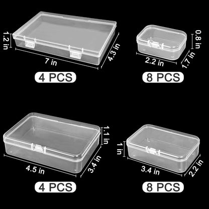Guyuyii 24-Piece Mixed Sizes Rectangular Small Storage Containers with Lids | Stackable Clear Plastic Organizer Storage Box with Hinged Lids for Small Items, Craft Projects, Cosmetics, and Pills