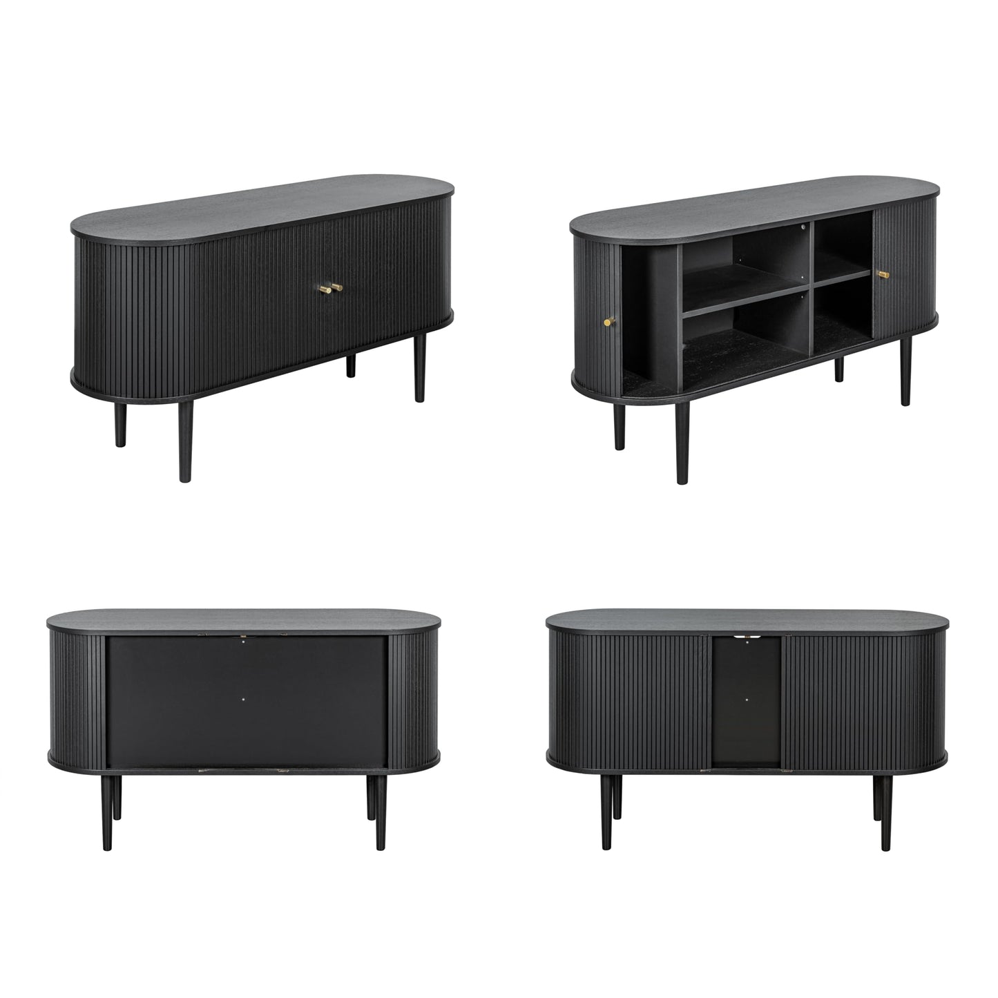 WERMO 55'' Black Sideboard Cabinet with Doors and Shelves - Black Cabinet for Living Room, Bedroom, Entryway and Office Credenza. Kitchen Buffet, Modern Media Console Table with Storage (Black Oak)