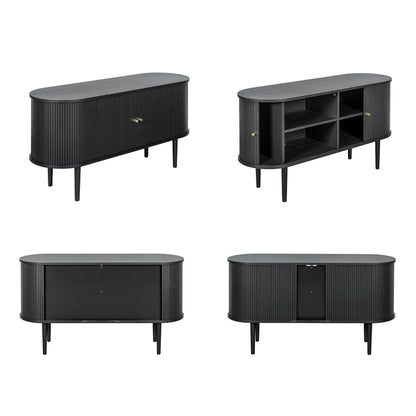 WERMO 55'' Black Sideboard Cabinet with Doors and Shelves - Black Cabinet for Living Room, Bedroom, Entryway and Office Credenza. Kitchen Buffet, Modern Media Console Table with Storage (Black Oak)