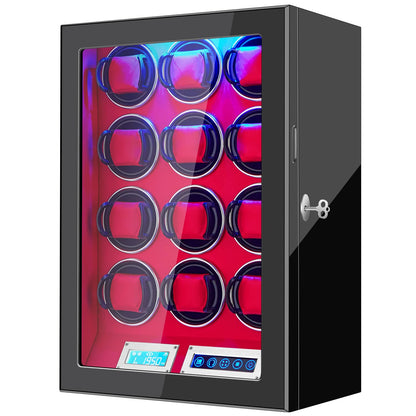 GCCRGRC Watch Winder 12 Slots Automatic Watches,Ultra-Quiet Japanese Motors, Built-in LED Illumination and LCD Touchscreen Control