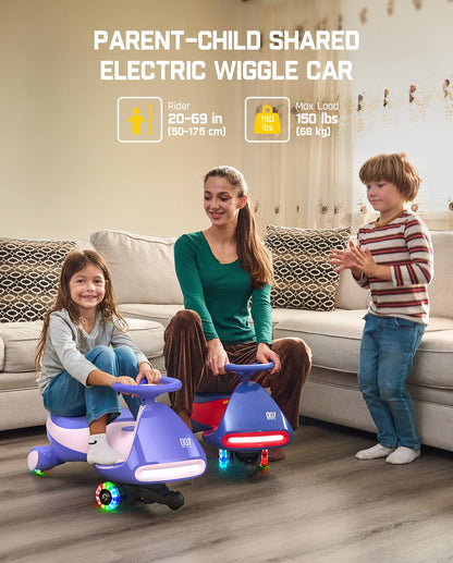 FanttikRide N7 Pro Electric Wiggle Car with Pedal, Rechargeable Battery, CyberWiggle, 2 in 1 Swing Car, 2 Speed, Anti-Rollover, Flashing Wheels, Bluetooth, for Ages 3 and Up, 150 Lbs, Pink