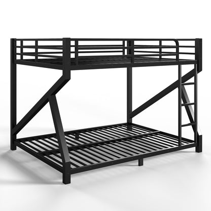 Bellemave Queen Over Queen Bunk Bed Frame with Noise Reduced Design, Low Profile Bunk Bed with Soft Ladder Rung Cover and Fence, Heavy Buty Bunk Beds for Adults, Teens