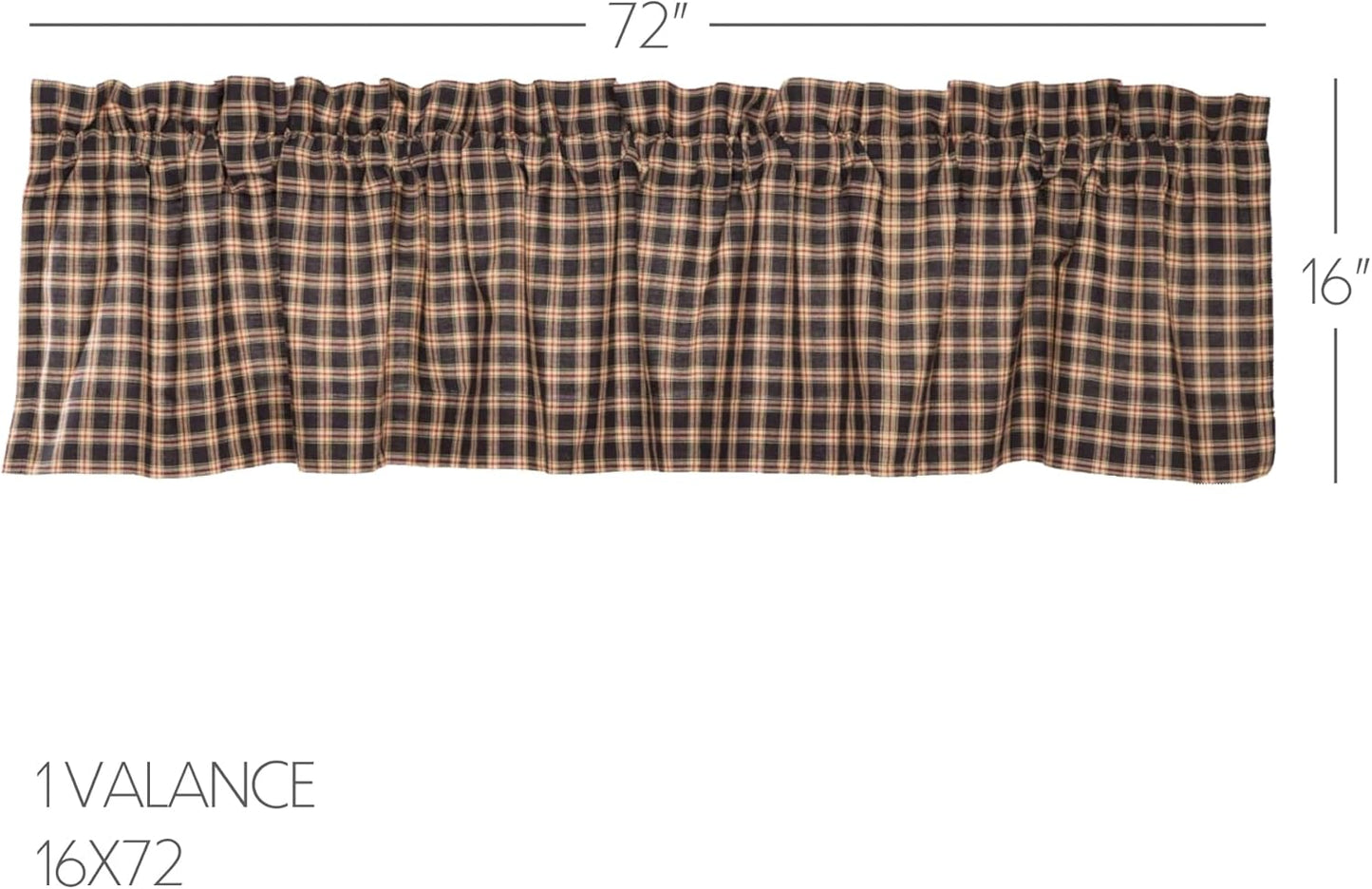VHC Brands Bingham Star Plaid Valance, Cotton, 16x72 in Black