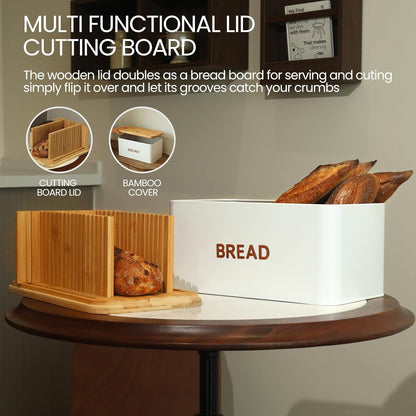 BLUBYEES Bamboo Bread Slicer for Homemade Bread with Crumb Tray & Storage Box Adjustable Slicing Guide for Sourdough