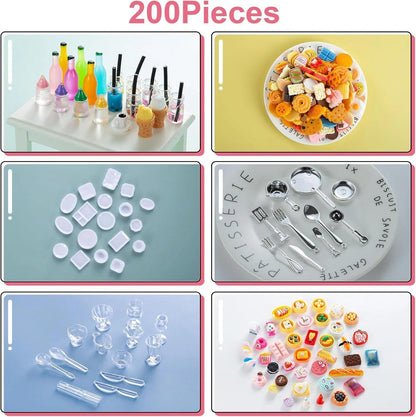 Diinokiy 200Pcs Dollhouse Miniature Food Drinks Bottle Cooking Toys Kitchen Accessories Mini Play Fake Resin Pretend Game Party Tableware Bread Cake Ice Cream 1/12 Doll House Landscape