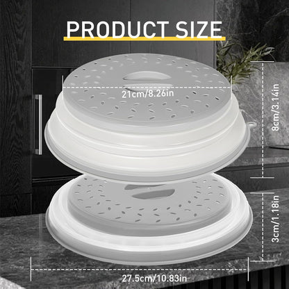 Collapsible Microwave Splatter Cover, Vented Lid with Hook Hole, BPA-Free Kitchen Gadget for Plates