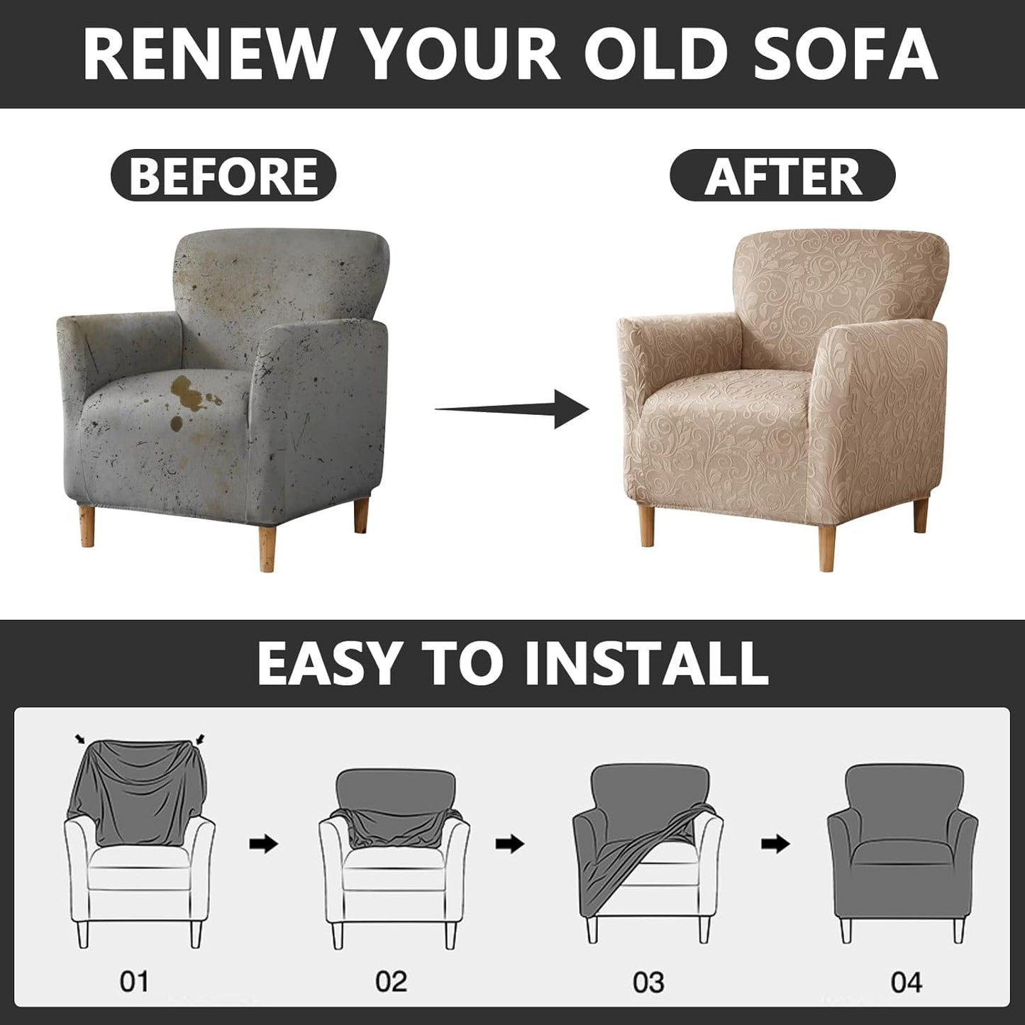 1-Piece Stretch Modern Banquet Armchair Slipcover Accent Chair Covers with Arms Soft Chair Slipcovers for Living Room