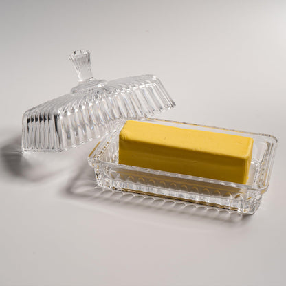 Clear Glass Butter Dish with Lid, Covered Crystal Butter Stick Holder Tray, Glass Butter Storage Container for Fridge Countertop