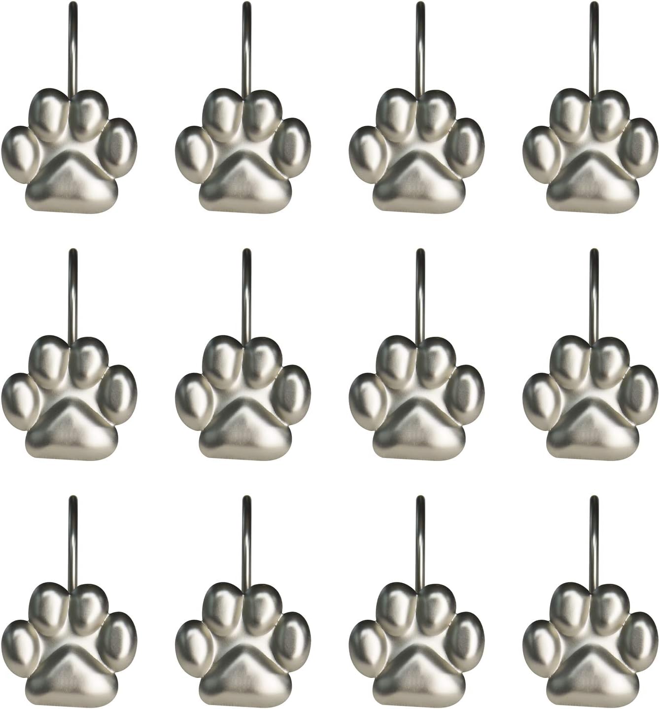 Sunlit Fashion Design Cute Paw Print Polished Shower Curtain Hooks for Dog, Cat, and Bear, Rust Proof Oil Rubbed Metal