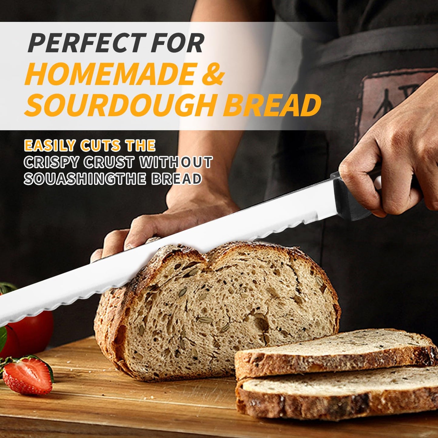 AGIgear 10-Inch Multifunction Serrated Bread Knife,German High Carbon Stainless Steel Professional Grade Bread Slicing Knife,Bread Cutter Ideal for Slicing Homemade Bread,Bagels,Soft Produce,Cake