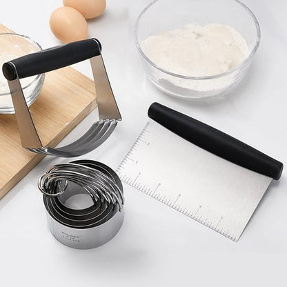 HULISEN Stainless Steel Biscuit Cutter Set - Durable Pastry Tools with Ergonomic Grip | 3-Piece Gift Set
