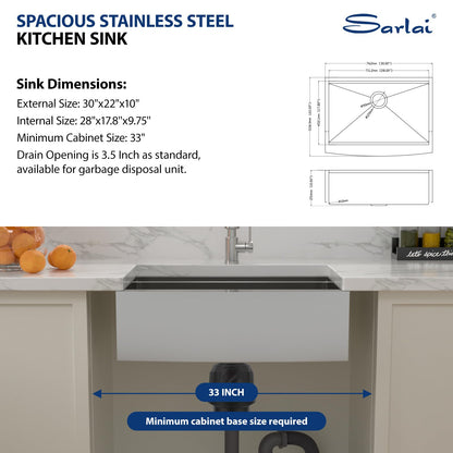Sarlai 30 Farmhouse Kitchen Sink Stainless - 30 x 22 Inch Farmhouse Sink Ledge Workstation Sinks Apron Front Single Bowl 16 Gauge Stainless Steel Luxury Kitchen Farm Sinks