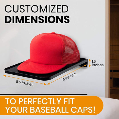 Boxy Concepts Hat Rack for Wall - Pack of 4 Premium Baseball Cap Organizer - Plastic Mountable Display Shelf with 3M