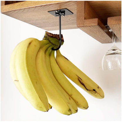 DaylyFav Foldable Banana Hook Under Cabinet Banana Holder Black Metal Counter Oragnizer Space Saving Hangers Self-Adhesive/Screw Mounted Banana Holder Stand for Kitchen RV Small Space Solutions