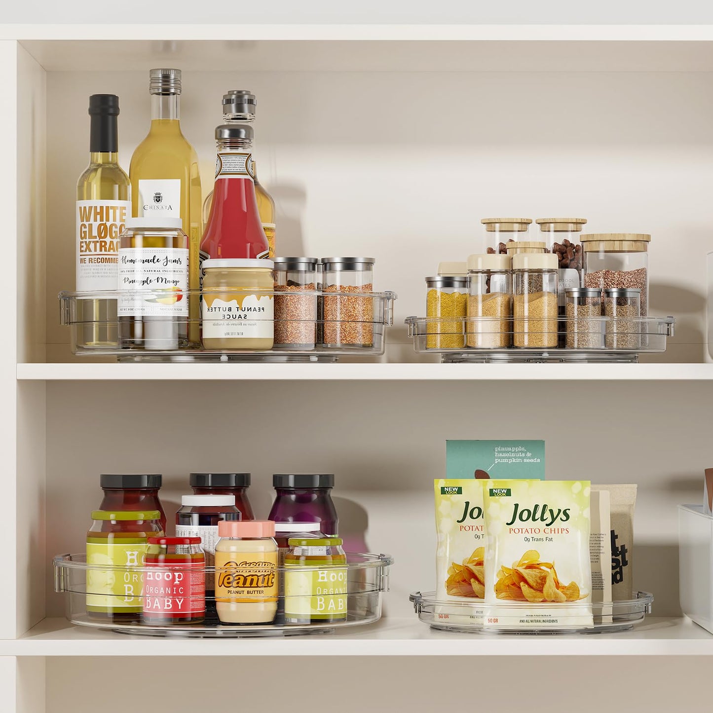 LAMU 3 Pack Lazy Susan Organizer Turntable for Cabinet, Pantry Organizers and Storage, Rotating Condiment Organizer for Kitchen, Table Top, Fridge, Countertop, Spice Organization, 9.25'' 10.6'' 12''