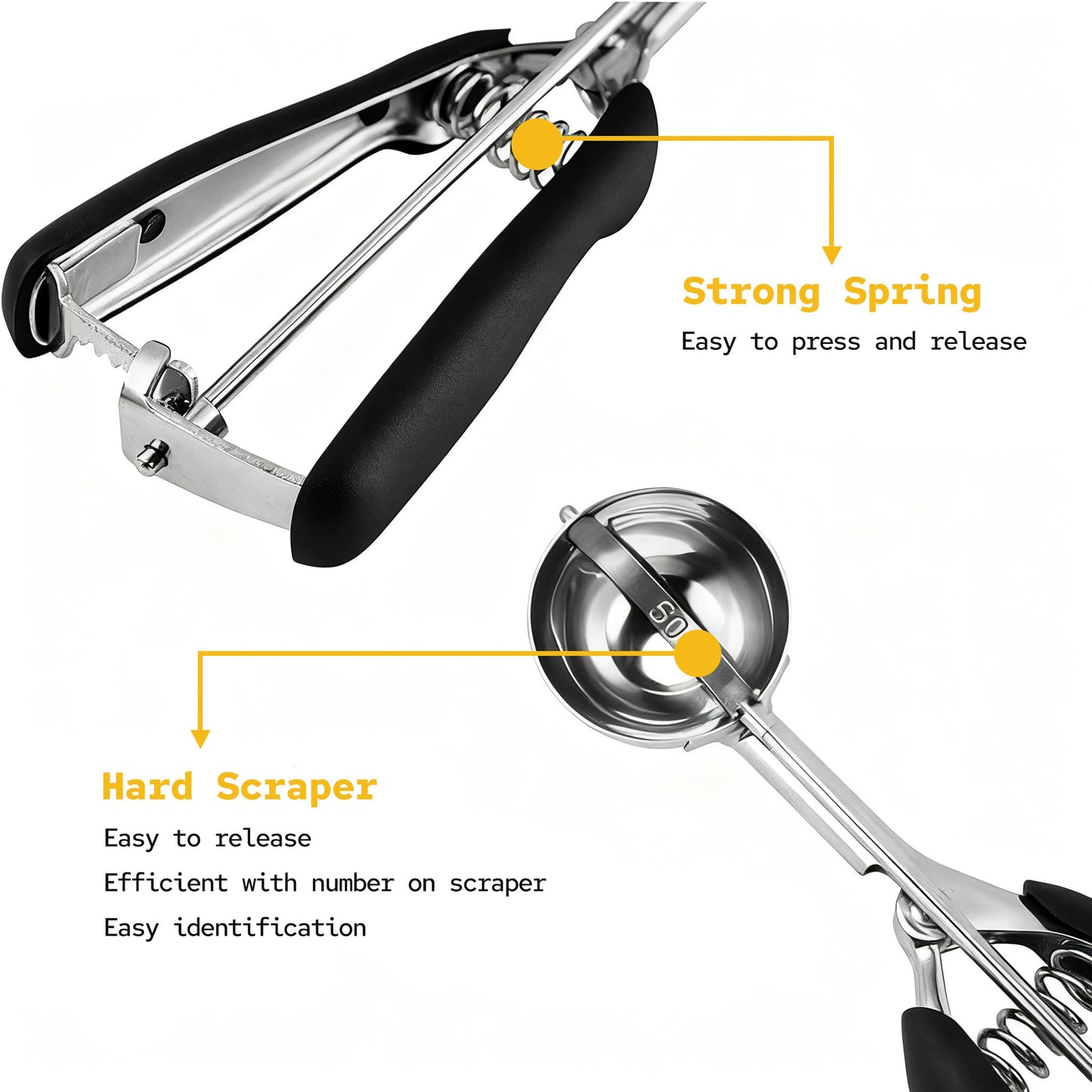 KEETARA Cookie Scoop Set, Cookie Scoops for Baking Set of 3, Cookie Dough Scoop, Small/Large Ice Cream Scoop, 1/2/3 Tbsp Cookie Scoop with Trigger, Ice Cream Scooper, 18/8 Stainless Steel, Non-Slip