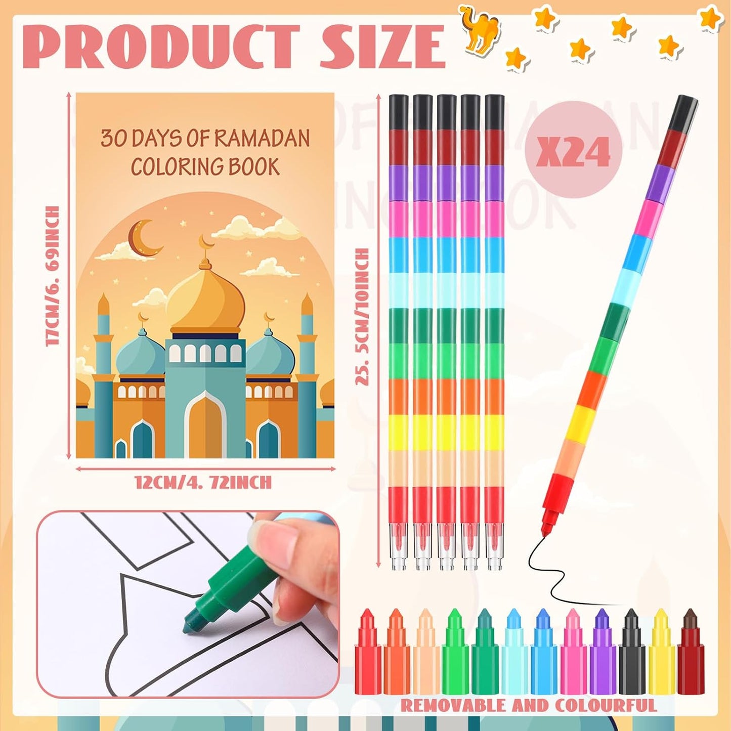 Zhanmai 48 30 Pcs Eid Mubarak Goodie Bags Favor Days of Ramadan Watercolor Coloring Book Bulk with Stacking Crayons