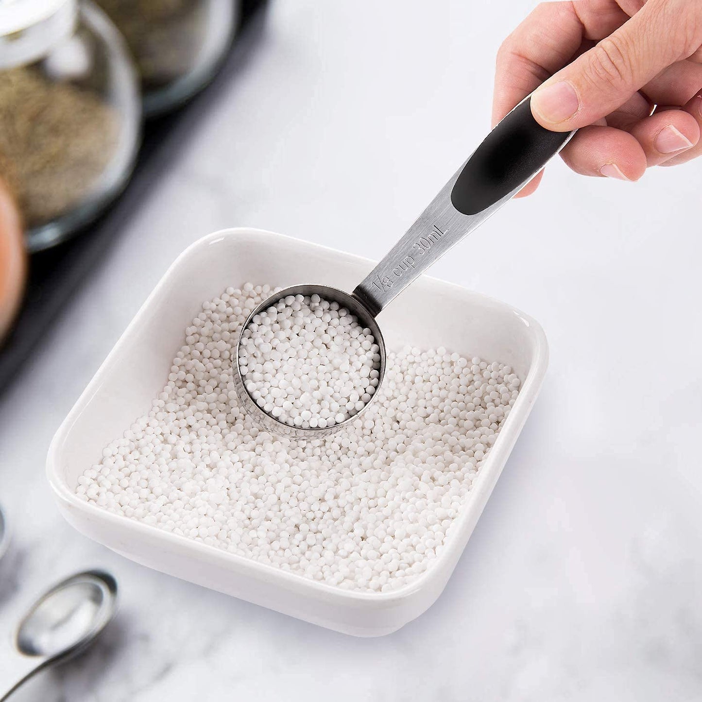 Measuring Cup and Magnetic Measuring Spoons Set, 5 Stainless Steel Nesting Measuring Cup & 7 Double Sided Stackable Magnetic Measuring Spoons & 1 Leveler, for Cooking Dry and Liquid Ingredient