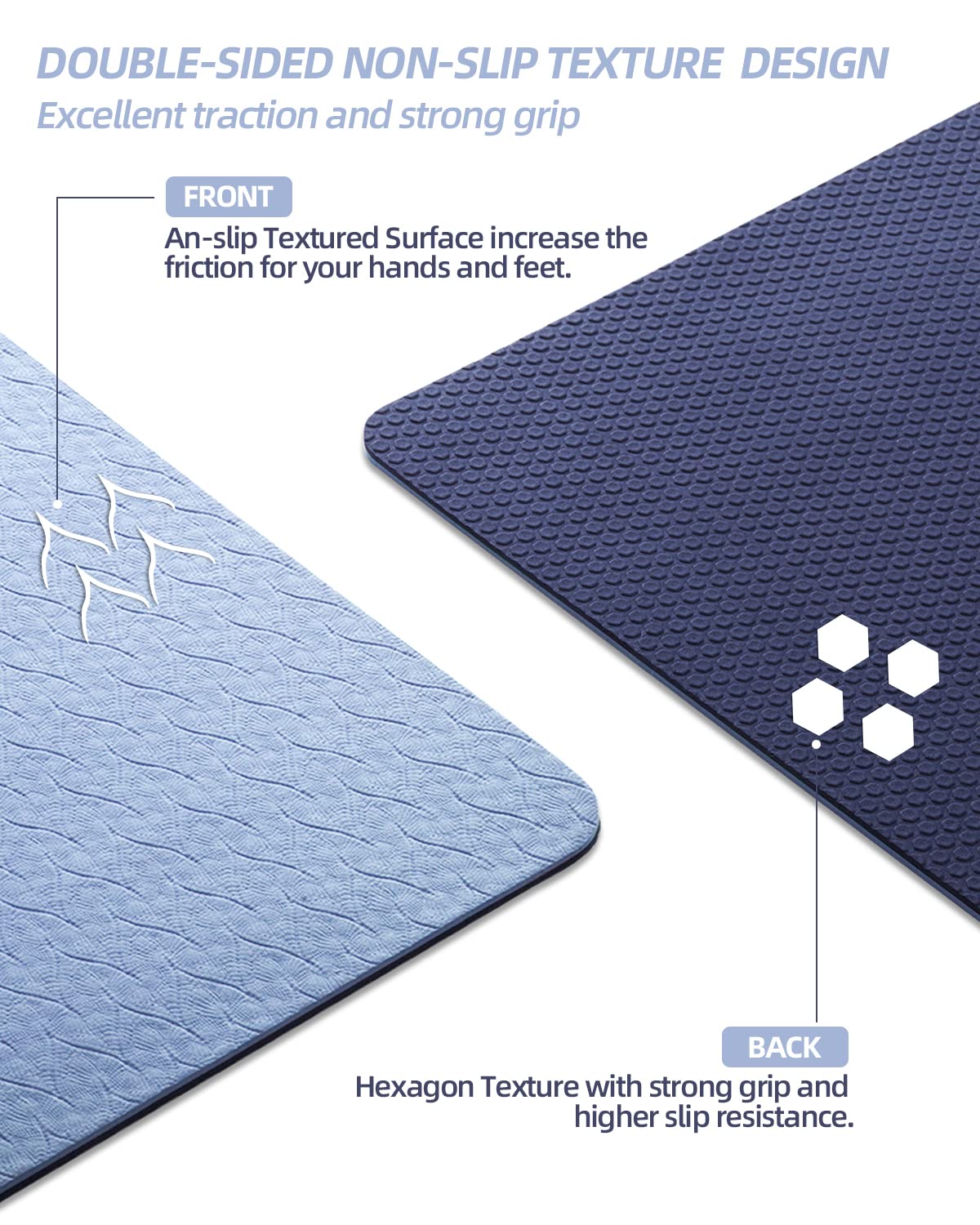 COOLMOON Yoga Mat Non Slip, Anti-Tear 1/4 Thick TPE Yoga Mats for Women and Men, 72"x24" Exercise & Fitness Mat with Carrying Strap, Workout Mats for Yoga, Pilates and Floor Exercise