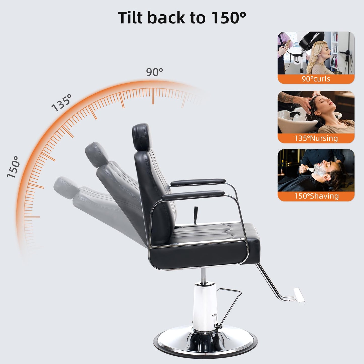 Zevemomo Barber Salon Chair for Hair Stylist, Reclining Backrest Adjustable Headrest & Seat Height, Heavy Duty Hydraulic Pump with 360° Swivel for Barbershop, Home 400LBS Capacity, Black
