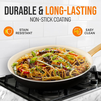 NutriChef 8-Inch Professional Ceramic Frying Pan, Small Skillet with Golden Titanium Handle, Non-Stick