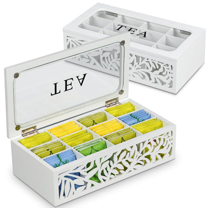 handrong Tea Box Organizer,Wood Tea Organizers and Storage,12 Compartments Teas Bag Organizers,Teas Bag Holder Organizer,Wooden Storage Box for Countertop Kitchen Cabinet Pantry