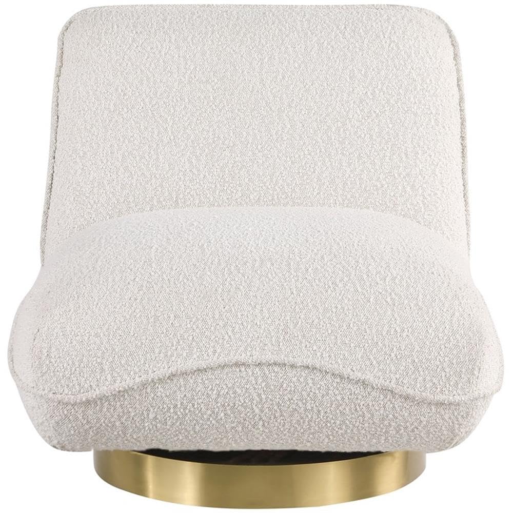 Meridian Furniture 492Cream Geneva Collection Modern | Upholstered Swivel Accent Chair with Rich Cream Boucle Fabric, Brushed Gold Metal Base, Solid Wood Frame, 29" W x 35" D x 27.5" H, Cream