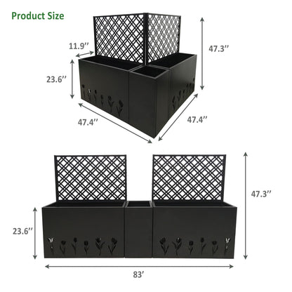 Sailret 3-Piece Metal Planter Box with Trellis, Raised Garden Bed Set with 2 Large & 1 Small Planters, Outdoor Privacy Planter for Patio Garden, Black