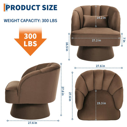 IDEALHOUSE Swivel Accent Chair with Armrests, 360° Mid Century Modern Swivel Barrel Chair, Modern Cozy Velvet Armchair for Living Room, Bedroom, Small Space, Brown