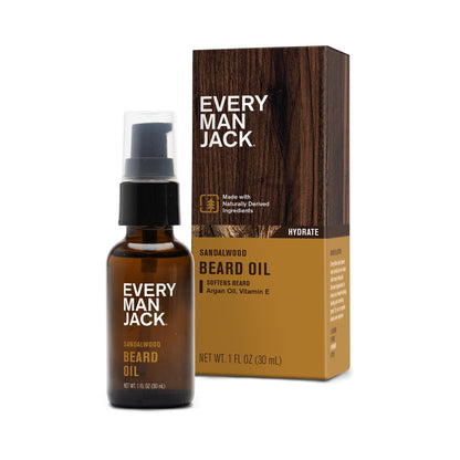 Every Man Jack Men's Beard Oil - Aged Bourbon Fragrance - Deeply Moisturizes and Softens Your Beard and Adds a Natural Shine - Naturally Derived with Shea Butter and Argan Oil - 1 fl oz